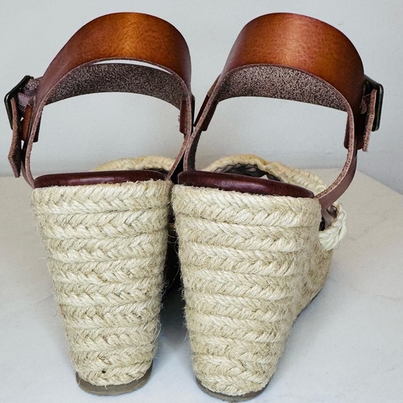 Cream and Brown Woven Wedge Sandals - Picture 11 of 11